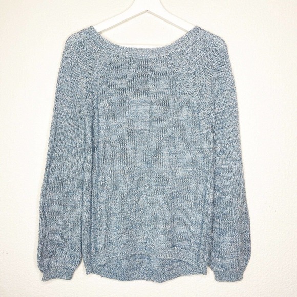 Pink Lily Criss Cross Back Blue Sweater S - Picture 2 of 12